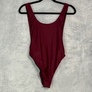 Aerie Swim One Piece Long Burgundy High Cut Swimsuit Sz S Bathing Suit
